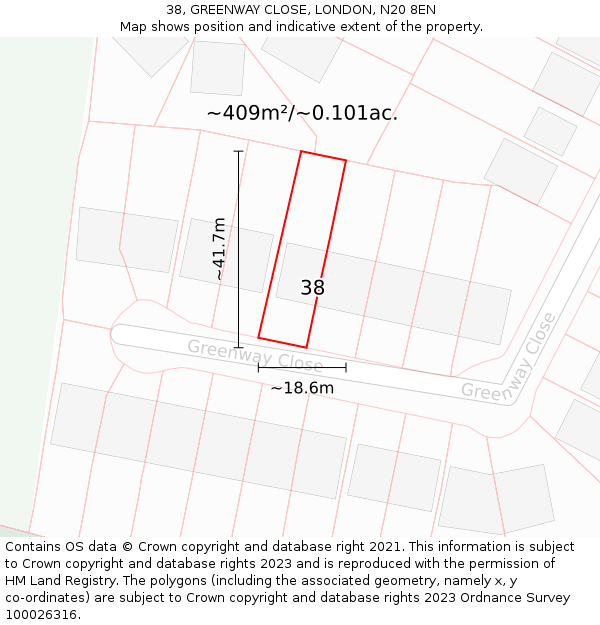 38, GREENWAY CLOSE, LONDON, N20 8EN: Plot and title map