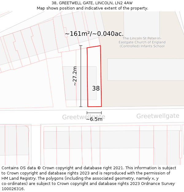 38, GREETWELL GATE, LINCOLN, LN2 4AW: Plot and title map