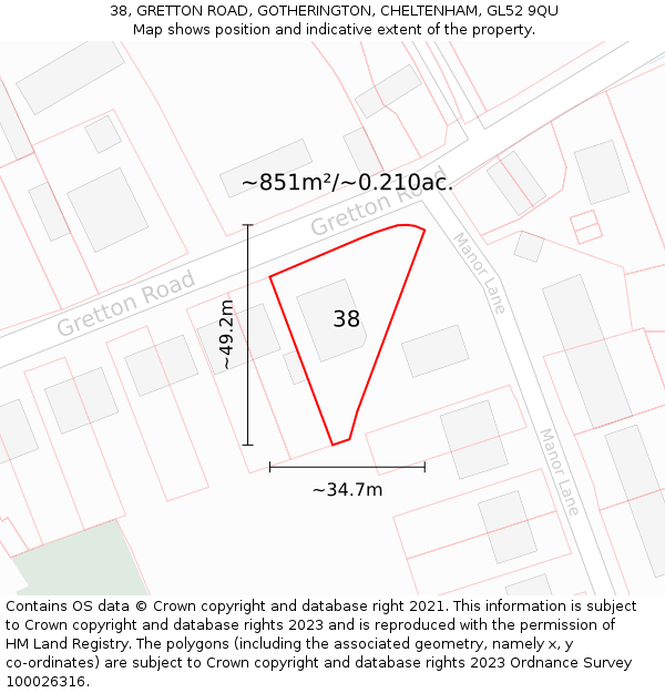 38, GRETTON ROAD, GOTHERINGTON, CHELTENHAM, GL52 9QU: Plot and title map