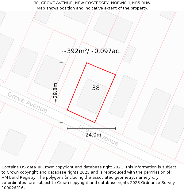 38, GROVE AVENUE, NEW COSTESSEY, NORWICH, NR5 0HW: Plot and title map