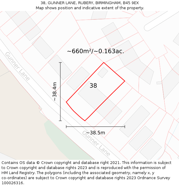 38, GUNNER LANE, RUBERY, BIRMINGHAM, B45 9EX: Plot and title map