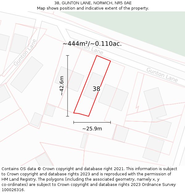 38, GUNTON LANE, NORWICH, NR5 0AE: Plot and title map