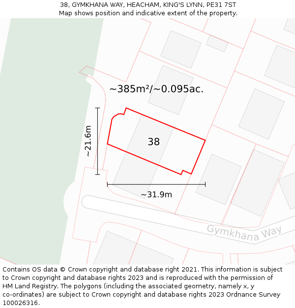 38, GYMKHANA WAY, HEACHAM, KING'S LYNN, PE31 7ST: Plot and title map