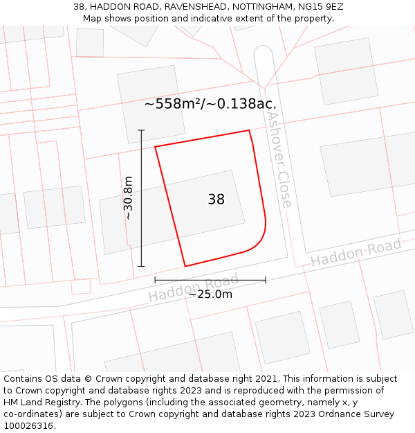 38, HADDON ROAD, RAVENSHEAD, NOTTINGHAM, NG15 9EZ: Plot and title map