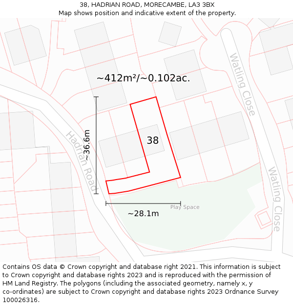 38, HADRIAN ROAD, MORECAMBE, LA3 3BX: Plot and title map