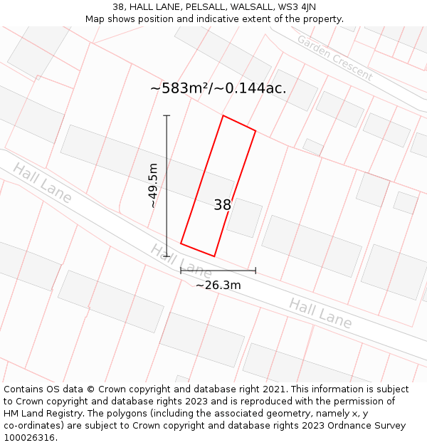 38, HALL LANE, PELSALL, WALSALL, WS3 4JN: Plot and title map