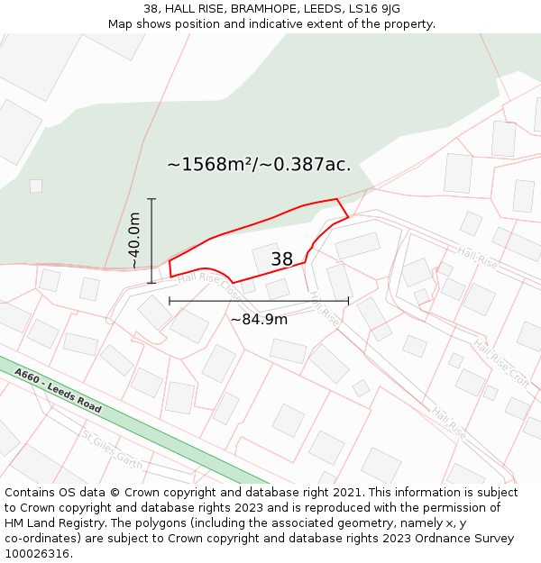 38, HALL RISE, BRAMHOPE, LEEDS, LS16 9JG: Plot and title map