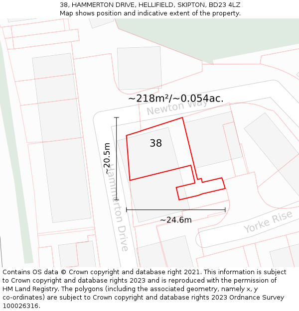 38, HAMMERTON DRIVE, HELLIFIELD, SKIPTON, BD23 4LZ: Plot and title map