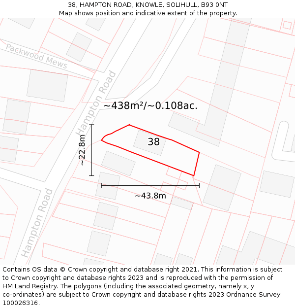38, HAMPTON ROAD, KNOWLE, SOLIHULL, B93 0NT: Plot and title map