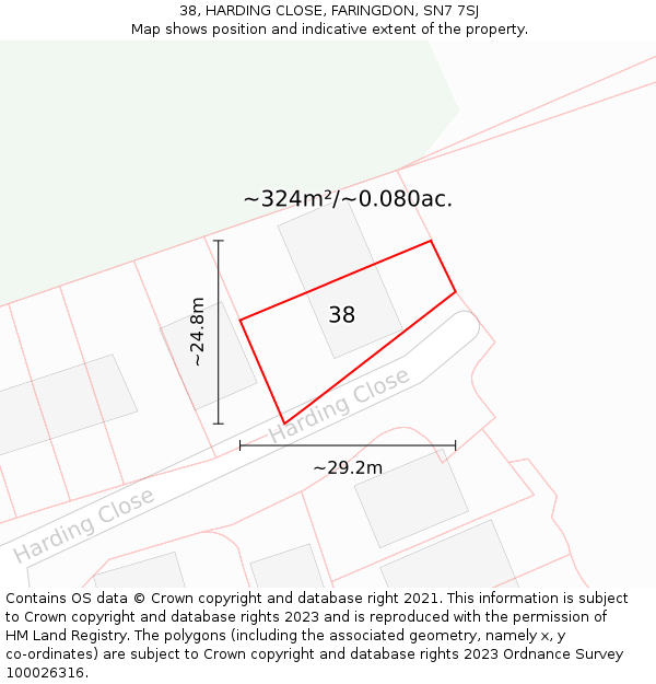 38, HARDING CLOSE, FARINGDON, SN7 7SJ: Plot and title map