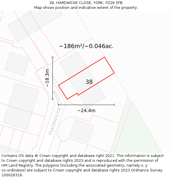 38, HARDWICKE CLOSE, YORK, YO26 5FB: Plot and title map