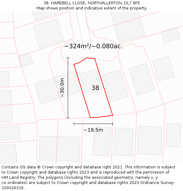 38, HAREBELL CLOSE, NORTHALLERTON, DL7 8FE: Plot and title map