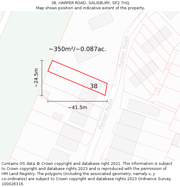 38, HARPER ROAD, SALISBURY, SP2 7HQ: Plot and title map