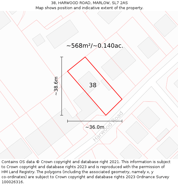 38, HARWOOD ROAD, MARLOW, SL7 2AS: Plot and title map