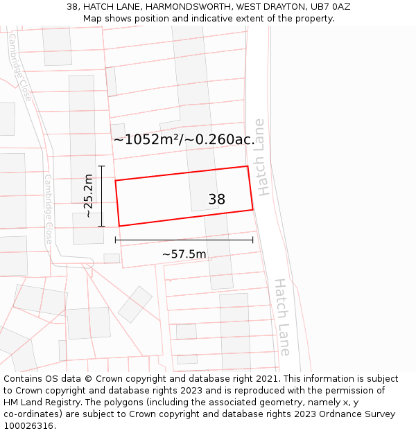 38, HATCH LANE, HARMONDSWORTH, WEST DRAYTON, UB7 0AZ: Plot and title map