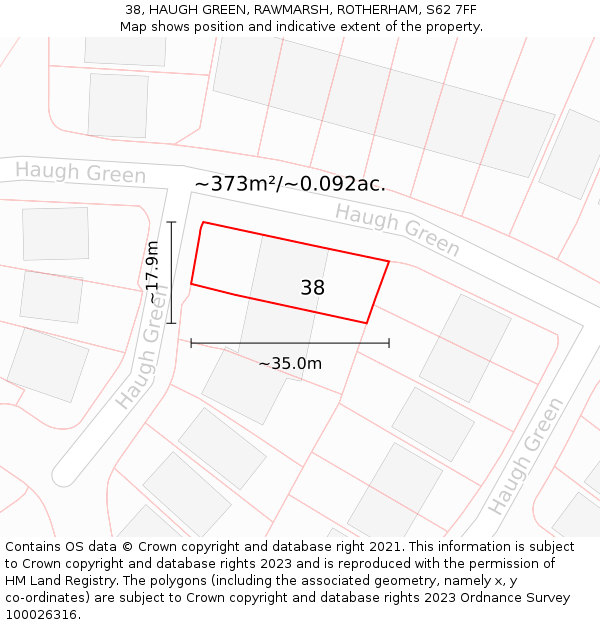 38, HAUGH GREEN, RAWMARSH, ROTHERHAM, S62 7FF: Plot and title map