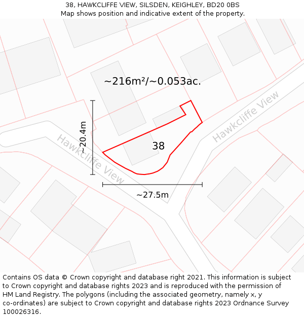 38, HAWKCLIFFE VIEW, SILSDEN, KEIGHLEY, BD20 0BS: Plot and title map