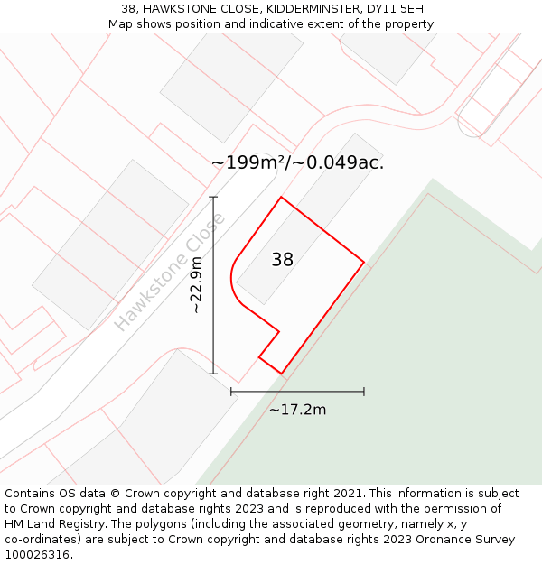 38, HAWKSTONE CLOSE, KIDDERMINSTER, DY11 5EH: Plot and title map