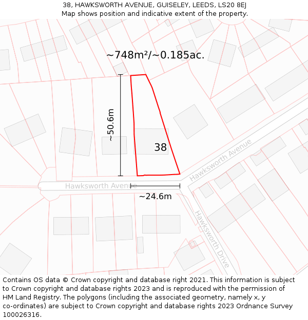 38, HAWKSWORTH AVENUE, GUISELEY, LEEDS, LS20 8EJ: Plot and title map