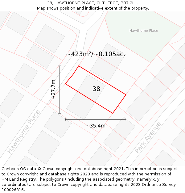 38, HAWTHORNE PLACE, CLITHEROE, BB7 2HU: Plot and title map