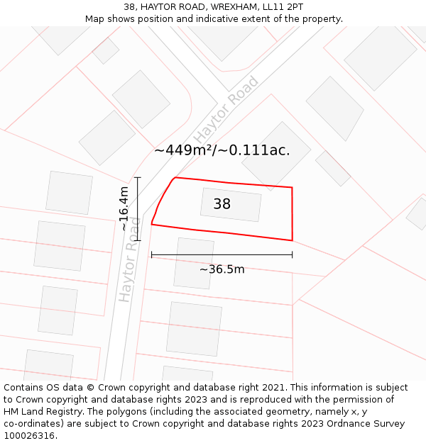 38, HAYTOR ROAD, WREXHAM, LL11 2PT: Plot and title map