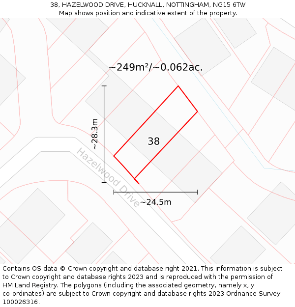 38, HAZELWOOD DRIVE, HUCKNALL, NOTTINGHAM, NG15 6TW: Plot and title map
