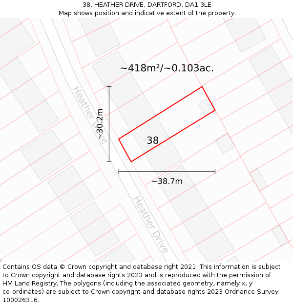 38, HEATHER DRIVE, DARTFORD, DA1 3LE: Plot and title map