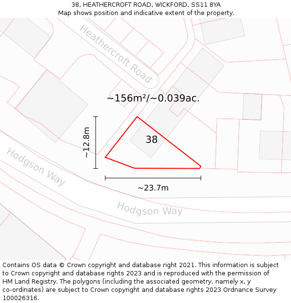 38, HEATHERCROFT ROAD, WICKFORD, SS11 8YA: Plot and title map