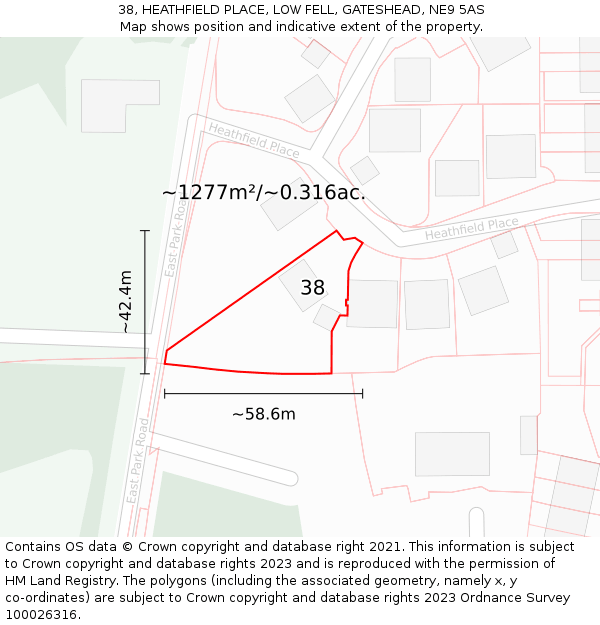 38, HEATHFIELD PLACE, LOW FELL, GATESHEAD, NE9 5AS: Plot and title map
