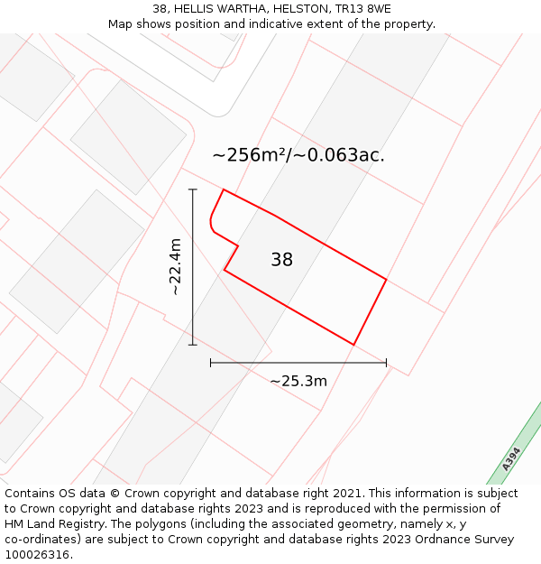 38, HELLIS WARTHA, HELSTON, TR13 8WE: Plot and title map