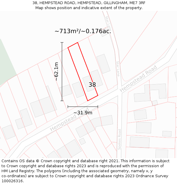 38, HEMPSTEAD ROAD, HEMPSTEAD, GILLINGHAM, ME7 3RF: Plot and title map