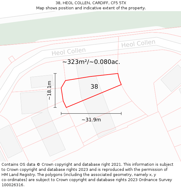 38, HEOL COLLEN, CARDIFF, CF5 5TX: Plot and title map