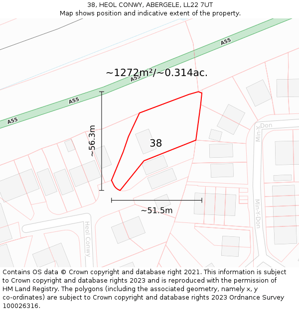 38, HEOL CONWY, ABERGELE, LL22 7UT: Plot and title map