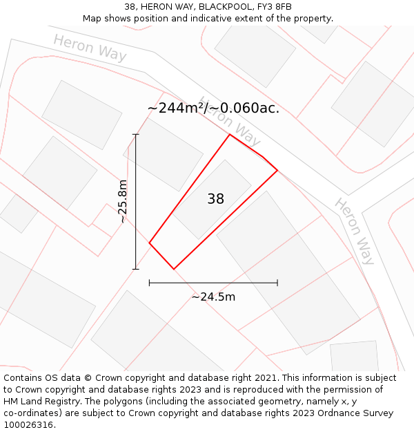 38, HERON WAY, BLACKPOOL, FY3 8FB: Plot and title map