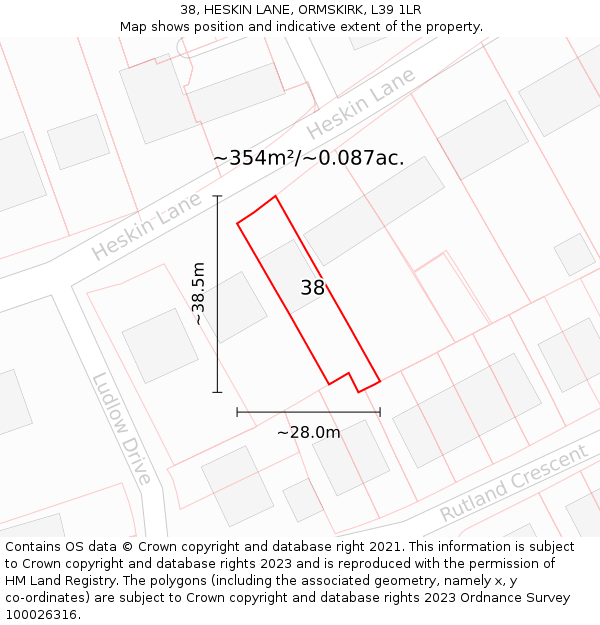 38, HESKIN LANE, ORMSKIRK, L39 1LR: Plot and title map