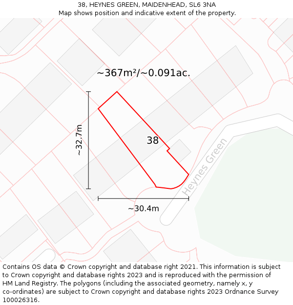 38, HEYNES GREEN, MAIDENHEAD, SL6 3NA: Plot and title map