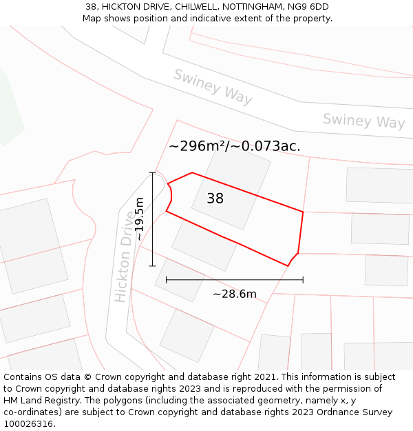 38, HICKTON DRIVE, CHILWELL, NOTTINGHAM, NG9 6DD: Plot and title map
