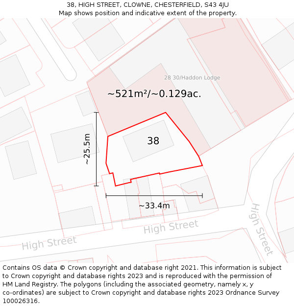 38, HIGH STREET, CLOWNE, CHESTERFIELD, S43 4JU: Plot and title map