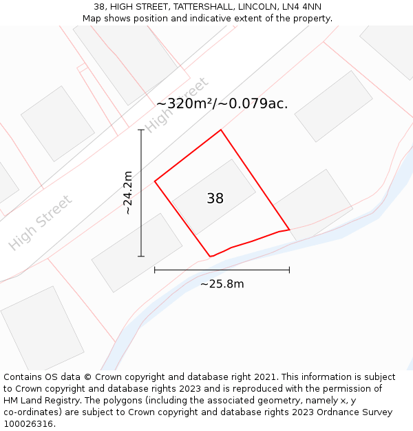 38, HIGH STREET, TATTERSHALL, LINCOLN, LN4 4NN: Plot and title map