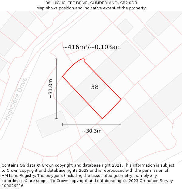 38, HIGHCLERE DRIVE, SUNDERLAND, SR2 0DB: Plot and title map