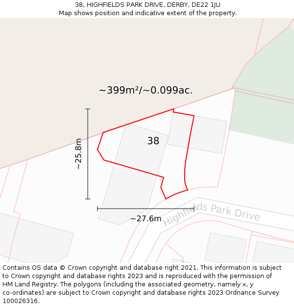 38, HIGHFIELDS PARK DRIVE, DERBY, DE22 1JU: Plot and title map