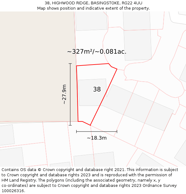 38, HIGHWOOD RIDGE, BASINGSTOKE, RG22 4UU: Plot and title map