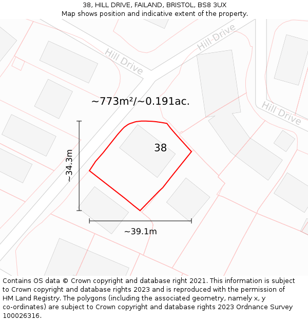 38, HILL DRIVE, FAILAND, BRISTOL, BS8 3UX: Plot and title map