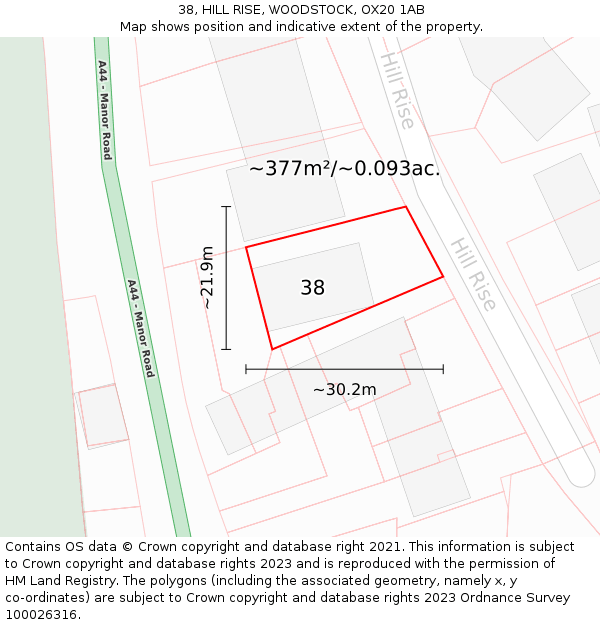 38, HILL RISE, WOODSTOCK, OX20 1AB: Plot and title map