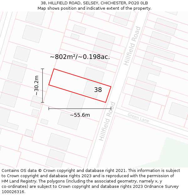 38, HILLFIELD ROAD, SELSEY, CHICHESTER, PO20 0LB: Plot and title map