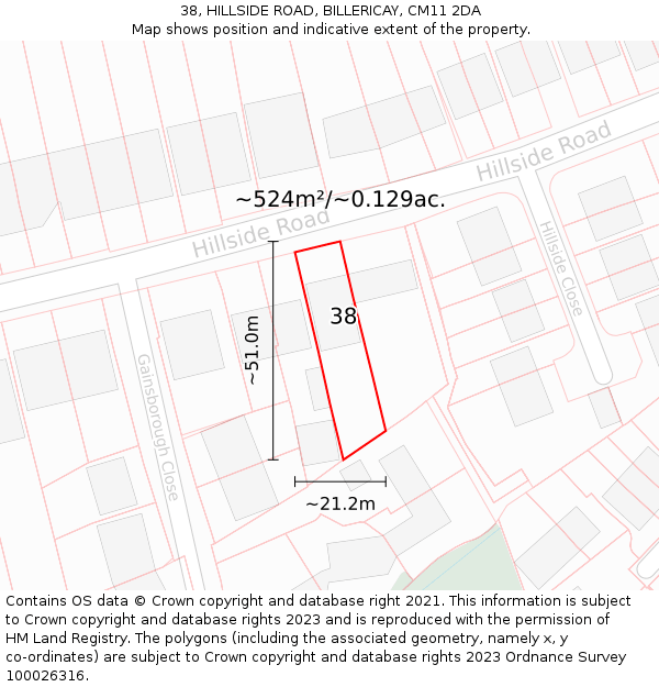 38, HILLSIDE ROAD, BILLERICAY, CM11 2DA: Plot and title map