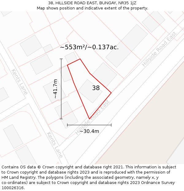 38, HILLSIDE ROAD EAST, BUNGAY, NR35 1JZ: Plot and title map
