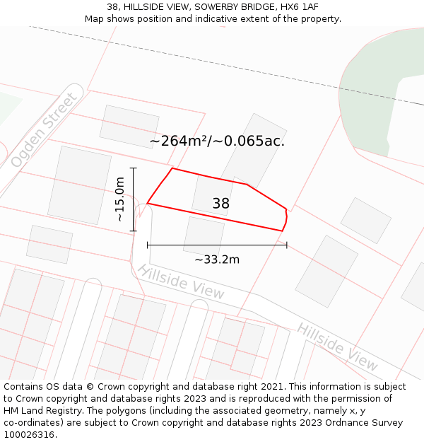 38, HILLSIDE VIEW, SOWERBY BRIDGE, HX6 1AF: Plot and title map