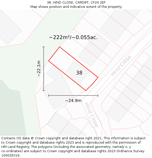38, HIND CLOSE, CARDIFF, CF24 2EF: Plot and title map