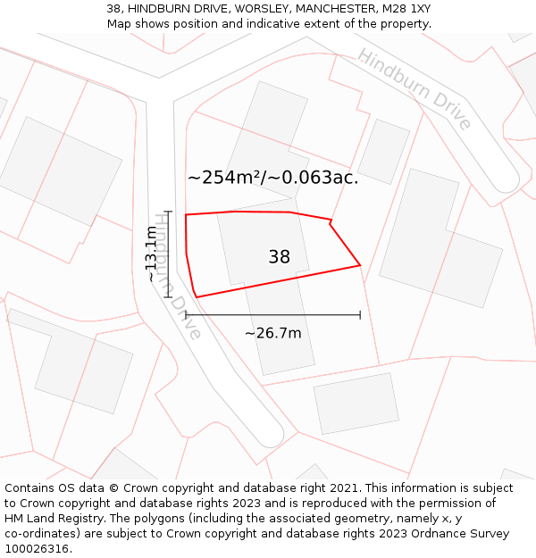 38, HINDBURN DRIVE, WORSLEY, MANCHESTER, M28 1XY: Plot and title map